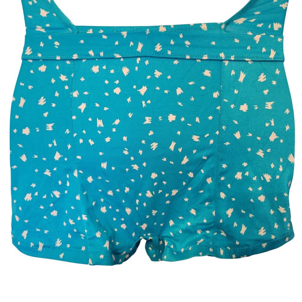 Vintage 1960S Blue White Abstract Print Swimsuit Belted Waist Square Neckline - Picture 10 of 11